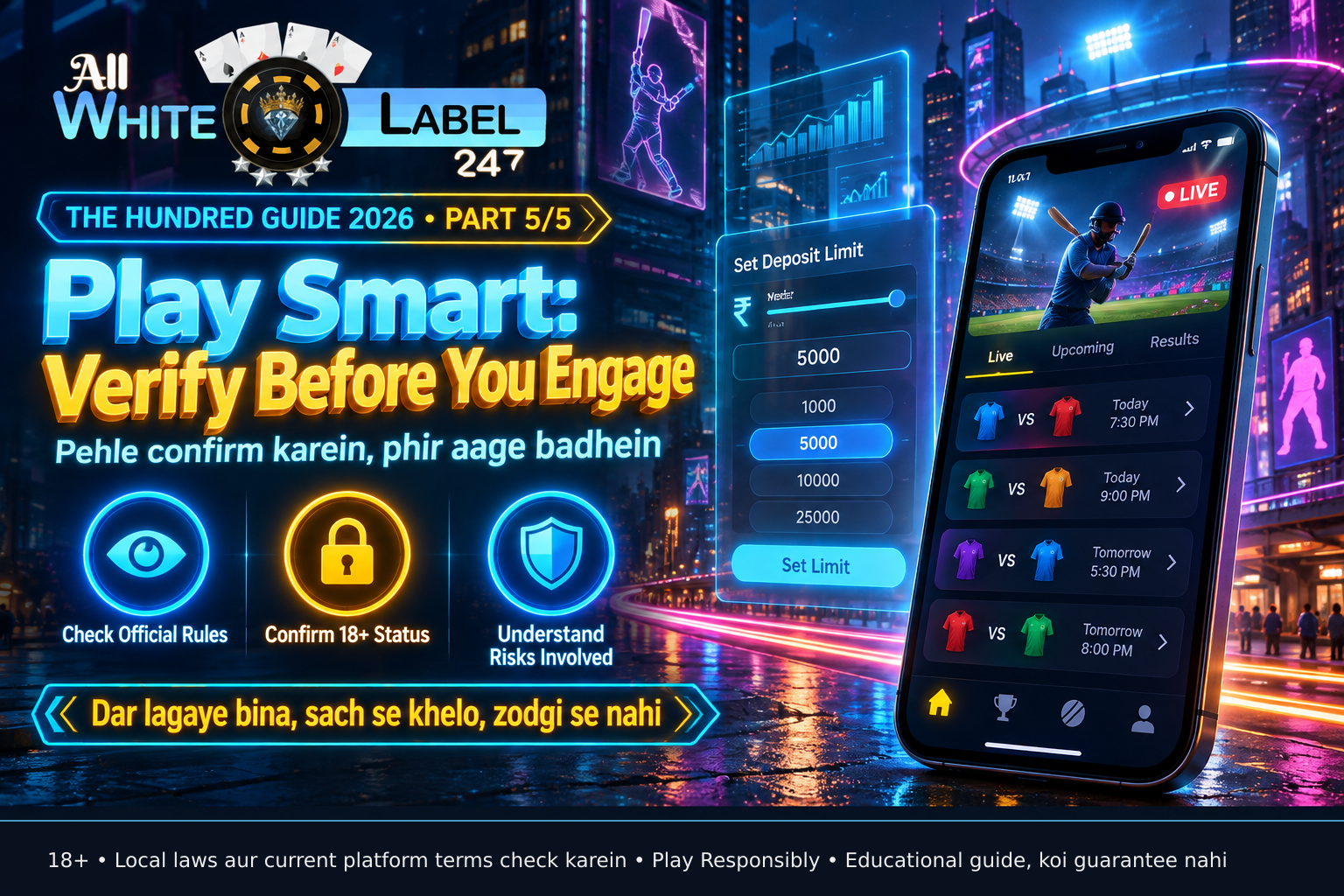 A mobile phone interface displaying a responsible gaming deposit limit tool, focused on the settings screen, no visible brand or logos